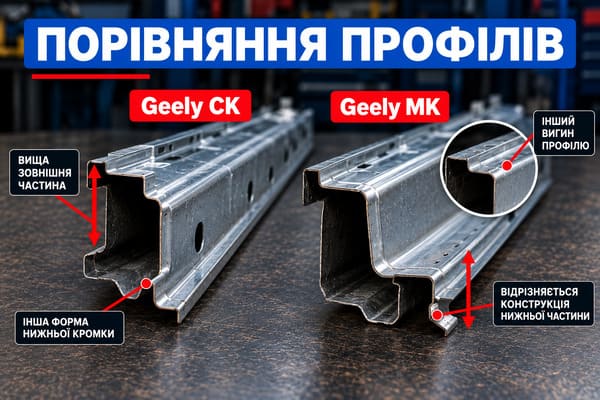 Перевірка конструкції порогового вузла Geely Зовнішній і внутрішній пороги Geely та місця перевірки пошкоджень