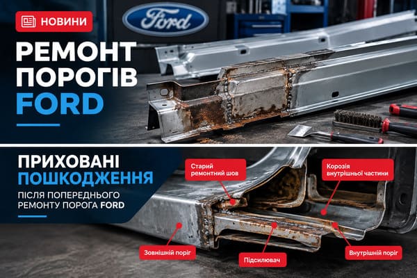 Порівняння старого ремонтного шва та пошкодженої внутрішньої частини порога Ford