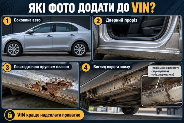 Металевий ремонтний поріг та схема перевірки профілю, сторони й кузовної модифікації